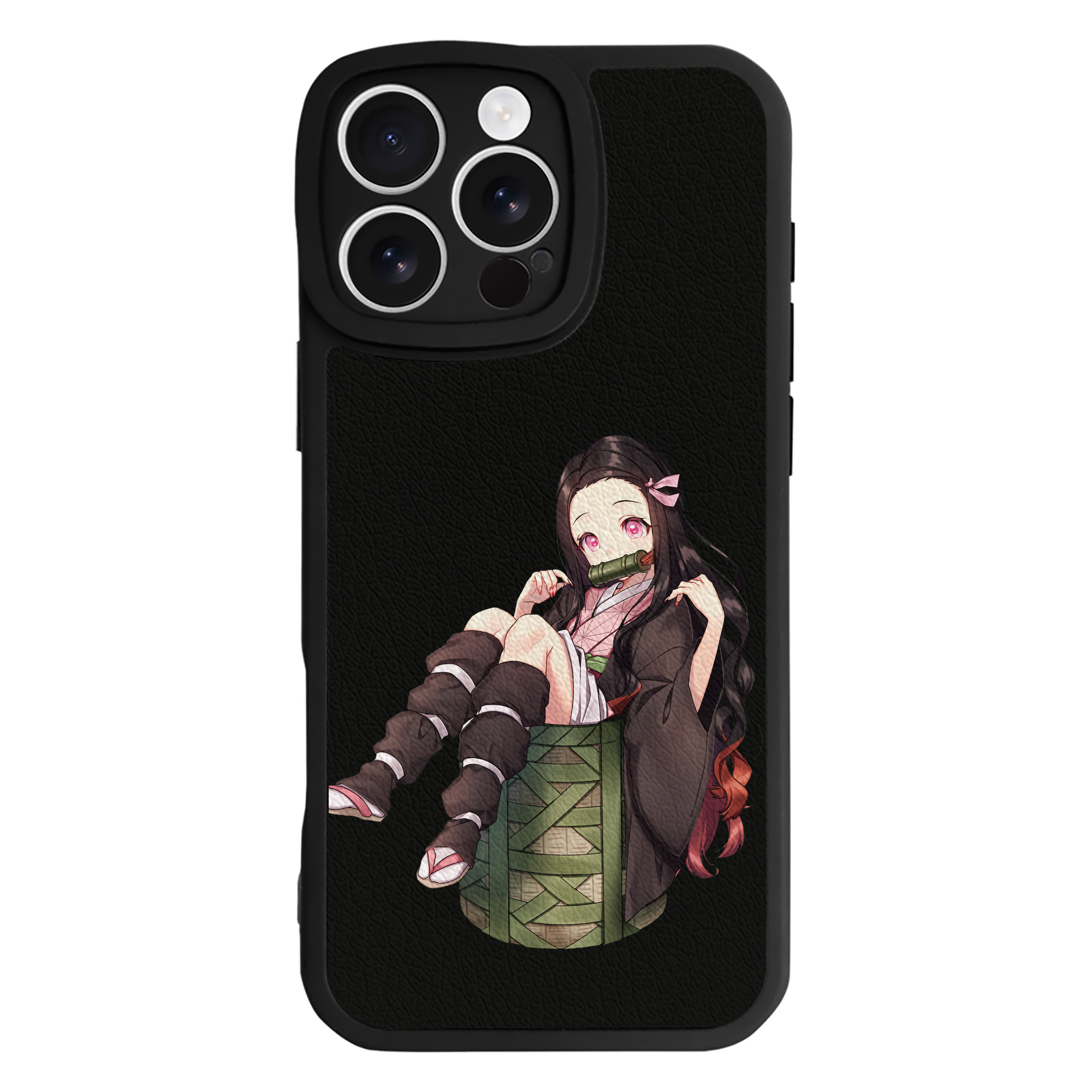 （画像用） 鬼滅の刃（きめつのやいば）竈門 禰󠄀豆子／かまど ねずこ Kamado Nezuko 【iPhone 16シリーズ対応】シリコンスマホケース（レザー調） 材質：シリコン